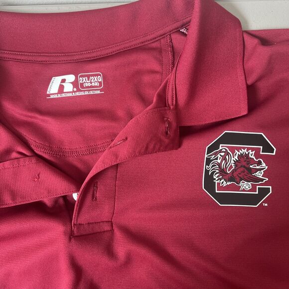 South Carolina Gamecocks Polo Shirt Adult 2XL XXL Red Football Russell Mens - Picture 1 of 5